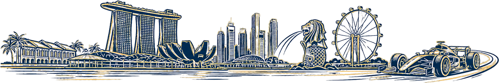 Singapore skyline and F1 race car line art